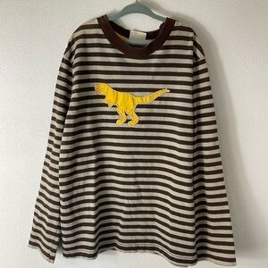 Mini Boden Tan Brown Dinosaur Striped Shirt Sz 9-10
